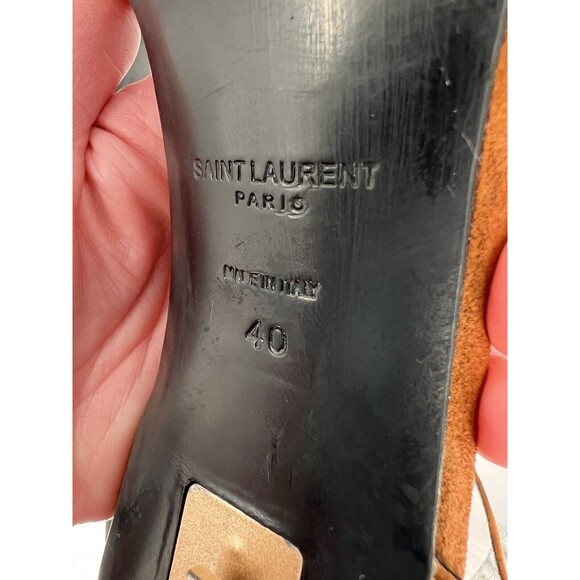 YSL- Saint Laurent Opyum Brown Suede Ankle Clasp 4 inch Heels Size EU 40 US 10 - Picture 9 of 15